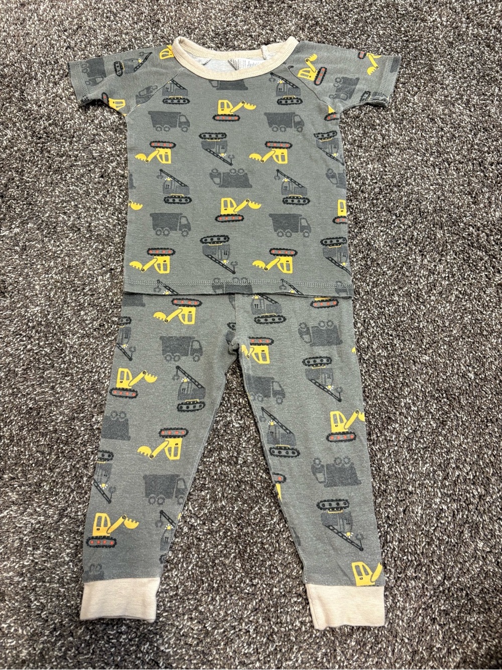 Gerber Gray Construction-Print Kids Pajama Set with Yellow Accents